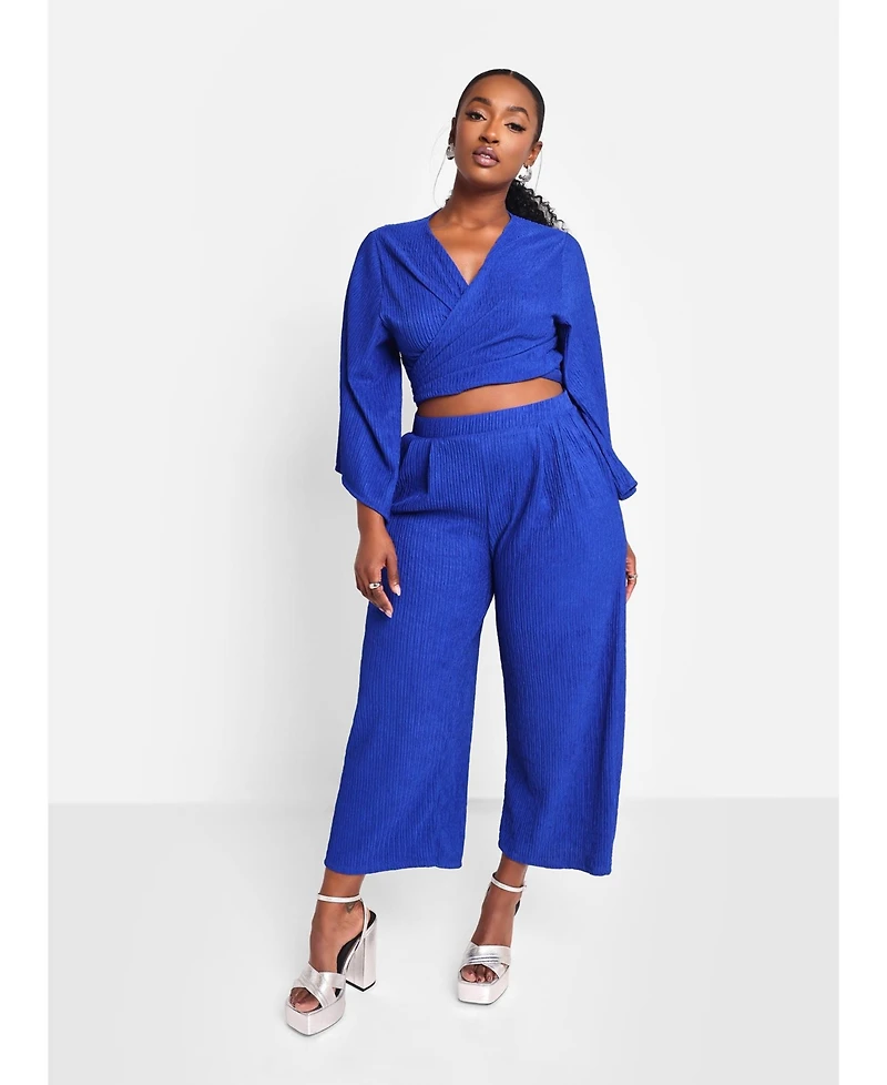 Rebdolls Women's Textured Flare Sleeve Wrap Top