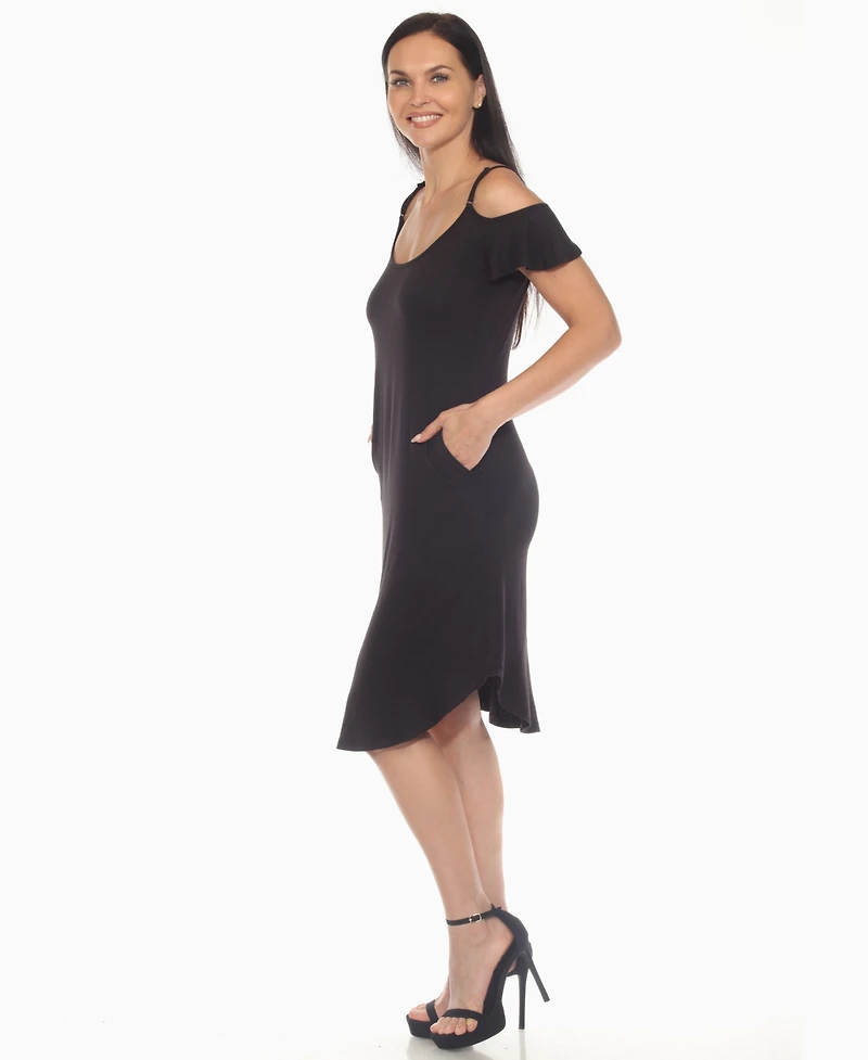 White Mark Women's Casual Scoop Neck Flutter Sleeve Knee Length Dress