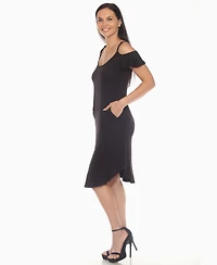 White Mark Women's Casual Scoop Neck Flutter Sleeve Knee Length Dress