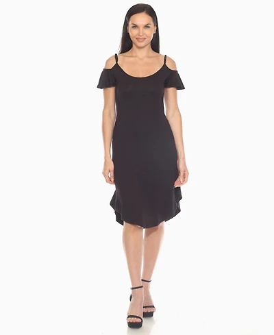 White Mark Women's Casual Scoop Neck Flutter Sleeve Knee Length Dress