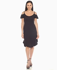 White Mark Women's Casual Scoop Neck Flutter Sleeve Knee Length Dress