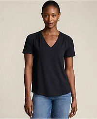 Lands' End Women's Petite Short Sleeve Lightweight Jersey Gathered Shoulder T-Shirt