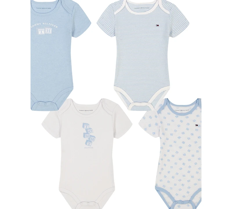 Tommy Hilfiger Baby Boys 4-Pack Short Sleeve Bodysuits