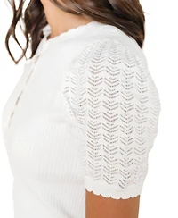 Hope & Henry Women's Organic Pointelle Sleeve Henley Sweater