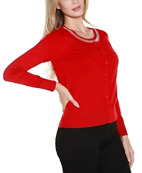 Belldini Women's Embellished Neckline Cardigan Sweater