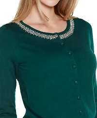 Belldini Women's Embellished Neckline Cardigan Sweater