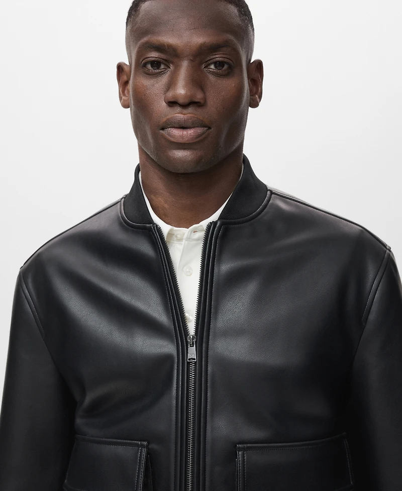Mango Men's Leather-Effect Bomber Jacket