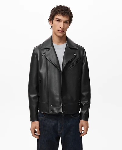 Mango Men's Leather-Effect Biker Jacket