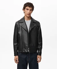 Mango Men's Leather-Effect Biker Jacket