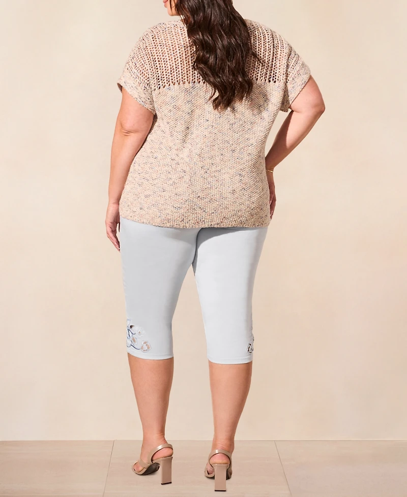 Tribal Plus Slub Knit Short-Sleeve Boat Neck Sweater