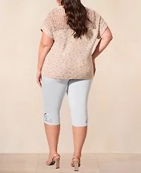 Tribal Plus Slub Knit Short-Sleeve Boat Neck Sweater