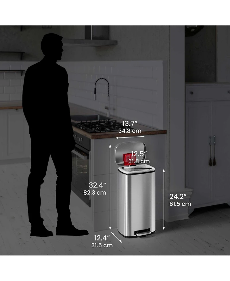 iTouchless 13 Gallon / 50 Liter SoftStep Stainless Steel Bathroom Trash Can with Odor Filter