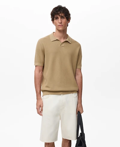 Mango Men's Ribbed Cotton Knitted Polo Shirt