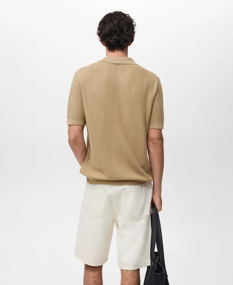 Mango Men's Ribbed Cotton Knitted Polo Shirt
