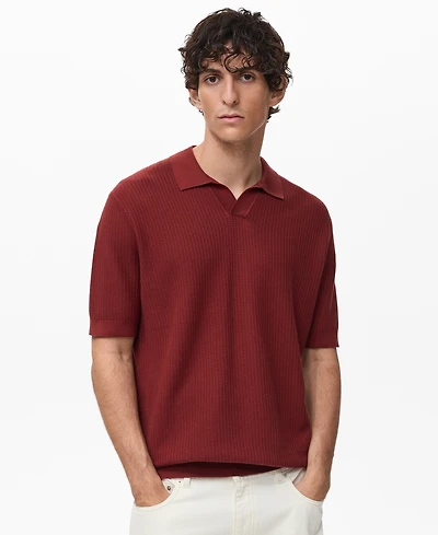Mango Men's Ribbed Cotton Knitted Polo Shirt
