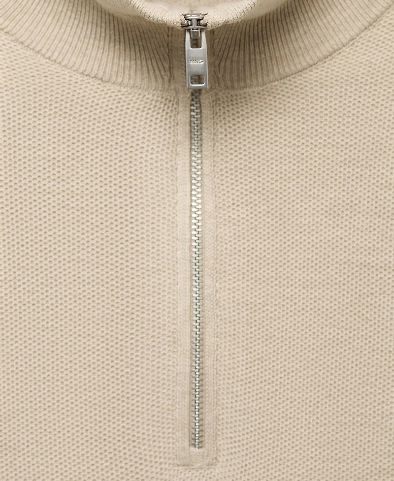 Mango Men's Zipper Collar Microstructure Sweater