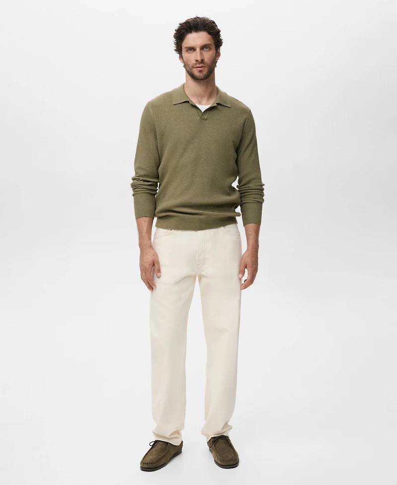 Mango Men's Cotton-Blend Ribbed Polo Sweater