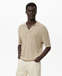 Mango Men's Ribbed Knit Polo Shirt