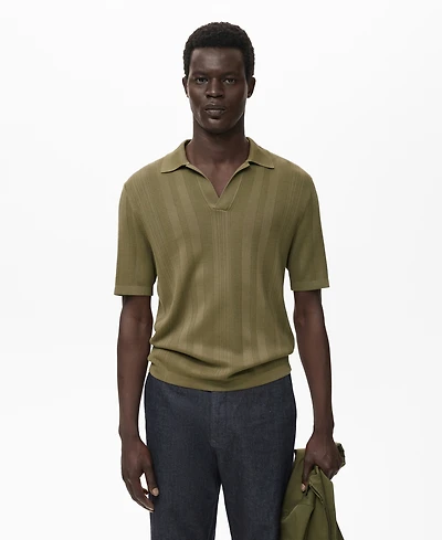 Mango Men's Ribbed Knit Polo Shirt