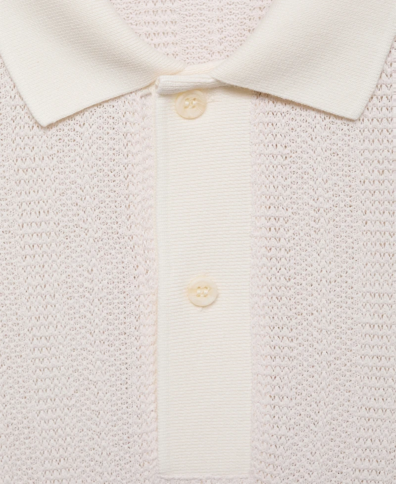 Mango Men's Openwork Knitted Cotton Polo Shirt