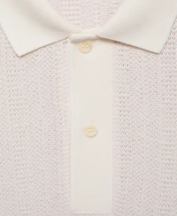 Mango Men's Openwork Knitted Cotton Polo Shirt