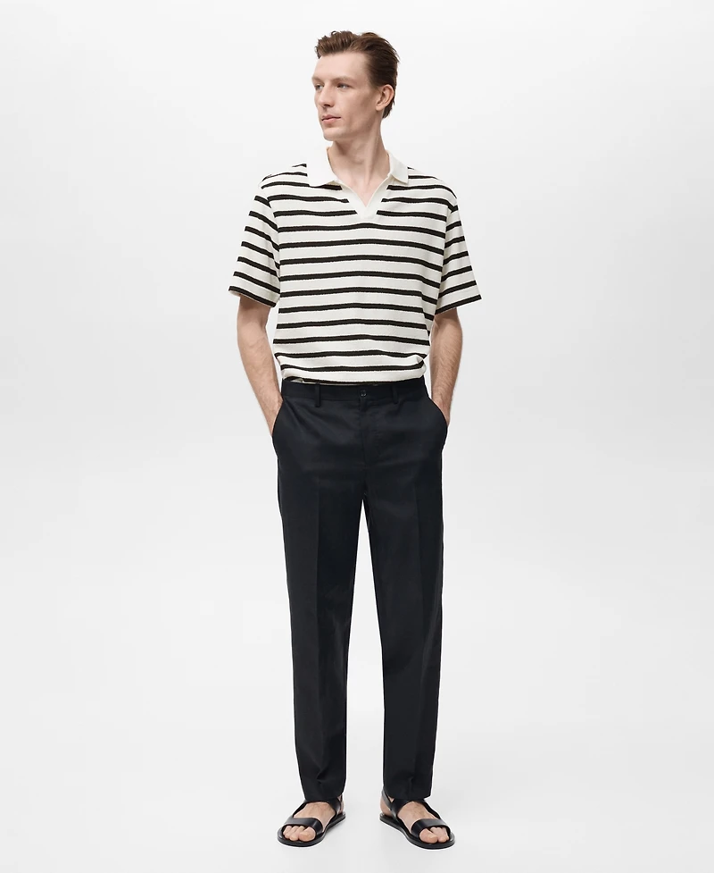 Mango Men's Striped Textured Knitted Polo Shirt