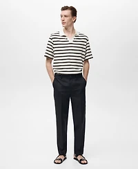 Mango Men's Striped Textured Knitted Polo Shirt