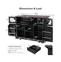 Maison Boucle 54.9" Rolling Kitchen Island with Drop Leaf & Power Outlet, Farmhouse Storage Cart Adjustable Shelves-Maison