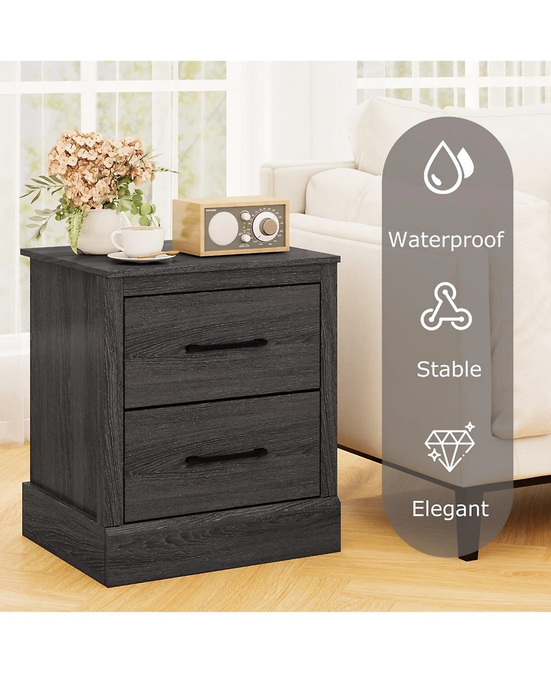 Gymax Set of 2 Drawer Nightstand Bedside Table Compact Sofa End Table Oak Dark Grey