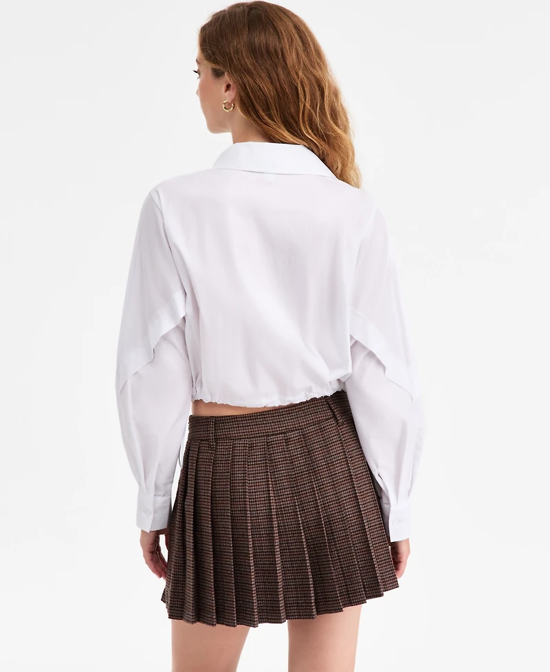 Bar Iii Women's Collared Button-Front Cropped Shirt, Macy's Exclusive