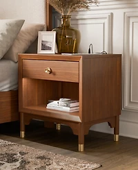 Furniture of America Forma 26" Solid Wood 1-Drawer Nightstand with Led Light and Usb Ports