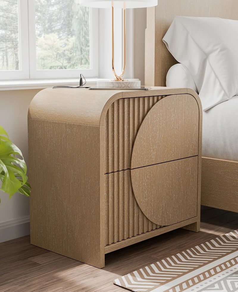 Furniture of America Adrienne 26.5" Solid Wood 2-Drawer Nightstand with Usb Ports