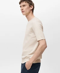 Mango Men's Textured Striped T-Shirt