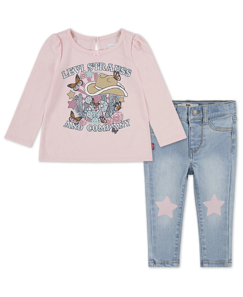 Levi's Baby Girls 2-Piece Western Top and Star Jeans Set