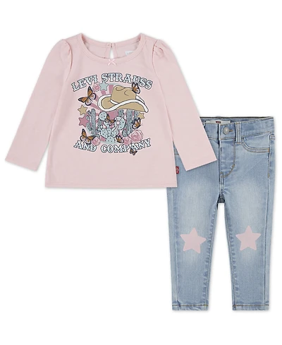 Levi's Baby Girls 2-Piece Western Top and Star Jeans Set