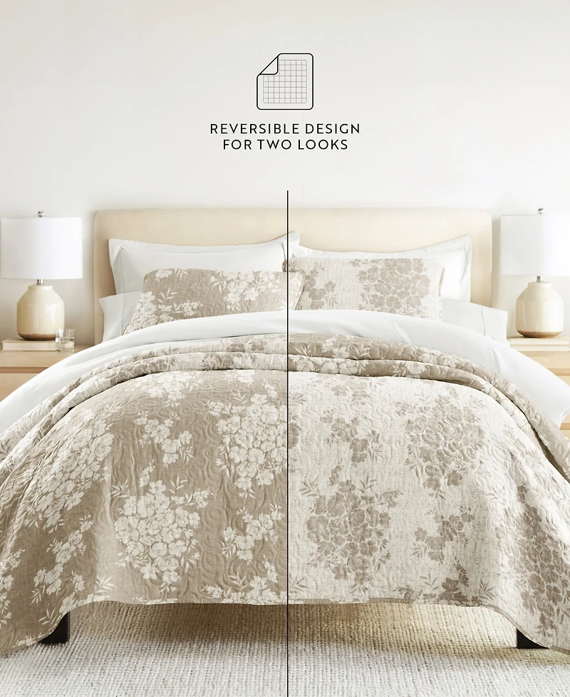 ienjoy Home Distressed Bouquet Reversible 3-Pc. Quilt Set, Full/Queen