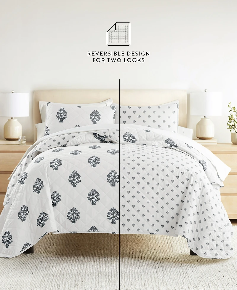 ienjoy Home Stamped Bloom Reversible 3-Pc. Quilt Set, King/California King