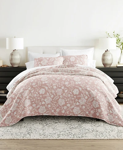 ienjoy Home Textured Floral Reversible 3-Pc. Quilt Set, King/California King