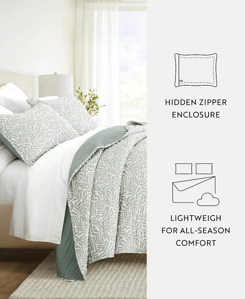 ienjoy Home Tossed Ferns Reversible 3-Pc. Quilt Set, King/California King