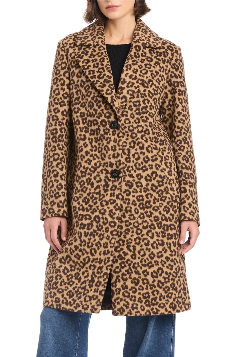 Vince Camuto Women's Single-Breasted Wool-Blend Boyfriend Leopard Coat