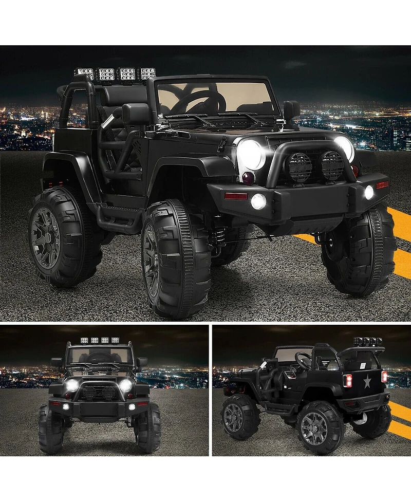 Akiudex 12V Kids Remote Control Riding Truck Car with Led Lights - Black