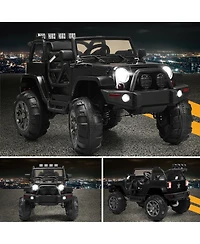 Akiudex 12V Kids Remote Control Riding Truck Car with Led Lights - Black