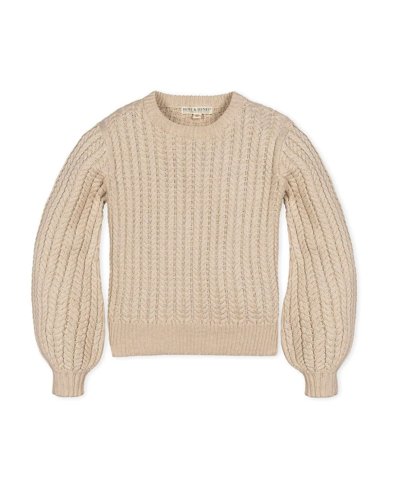 Hope & Henry Women's Organic Peasant Sleeve Cable Sweater