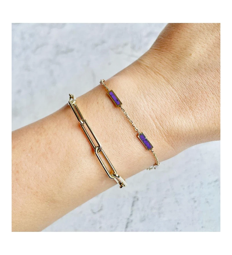 The Lovery Amethyst Bar Chain Bracelet 14K Gold