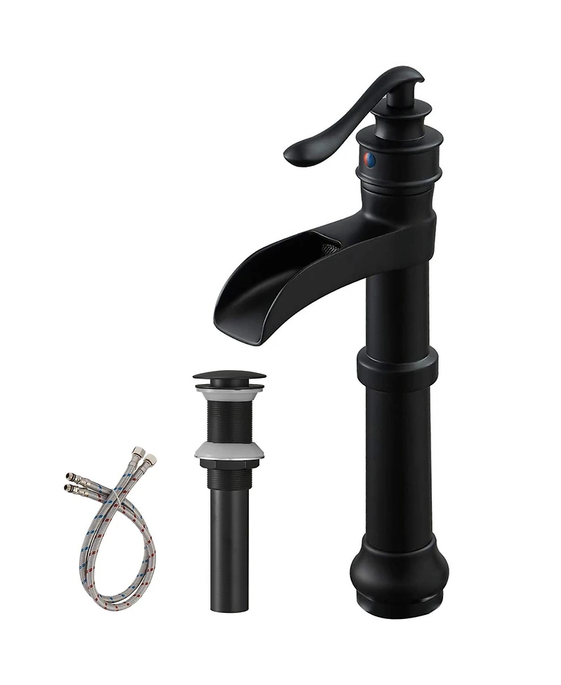 Greenspring Waterfall Single Hole Single-Handle Vessel Bathroom Faucet With Pop-up Drain in Matte Black