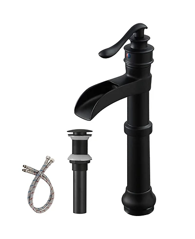 Greenspring Waterfall Single Hole Single-Handle Vessel Bathroom Faucet With Pop-up Drain in Matte Black