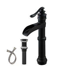 Greenspring Waterfall Single Hole Single-Handle Vessel Bathroom Faucet With Pop-up Drain in Matte Black