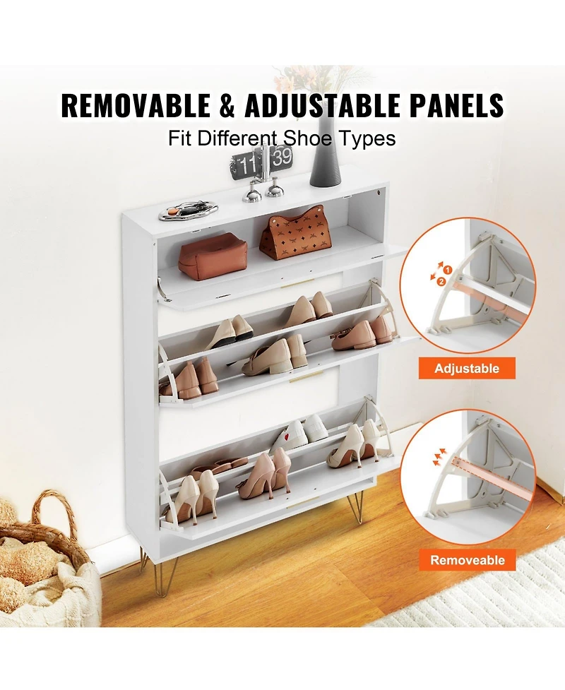 Slickblue Shoe Cabinet with 3 Flip Drawers, Freestanding Entryway Organizer for Boots and Heels