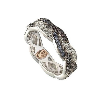 Suzy Levian Sterling Silver Cubic Zirconia Crossover Eternity Band