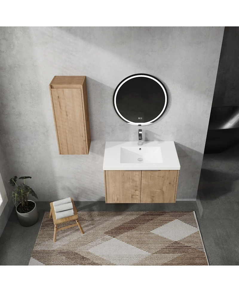 Casainc 30 Inch Wall-Mounted Vanity with Sink and Side Cabinet, Soft-Close Door Combo